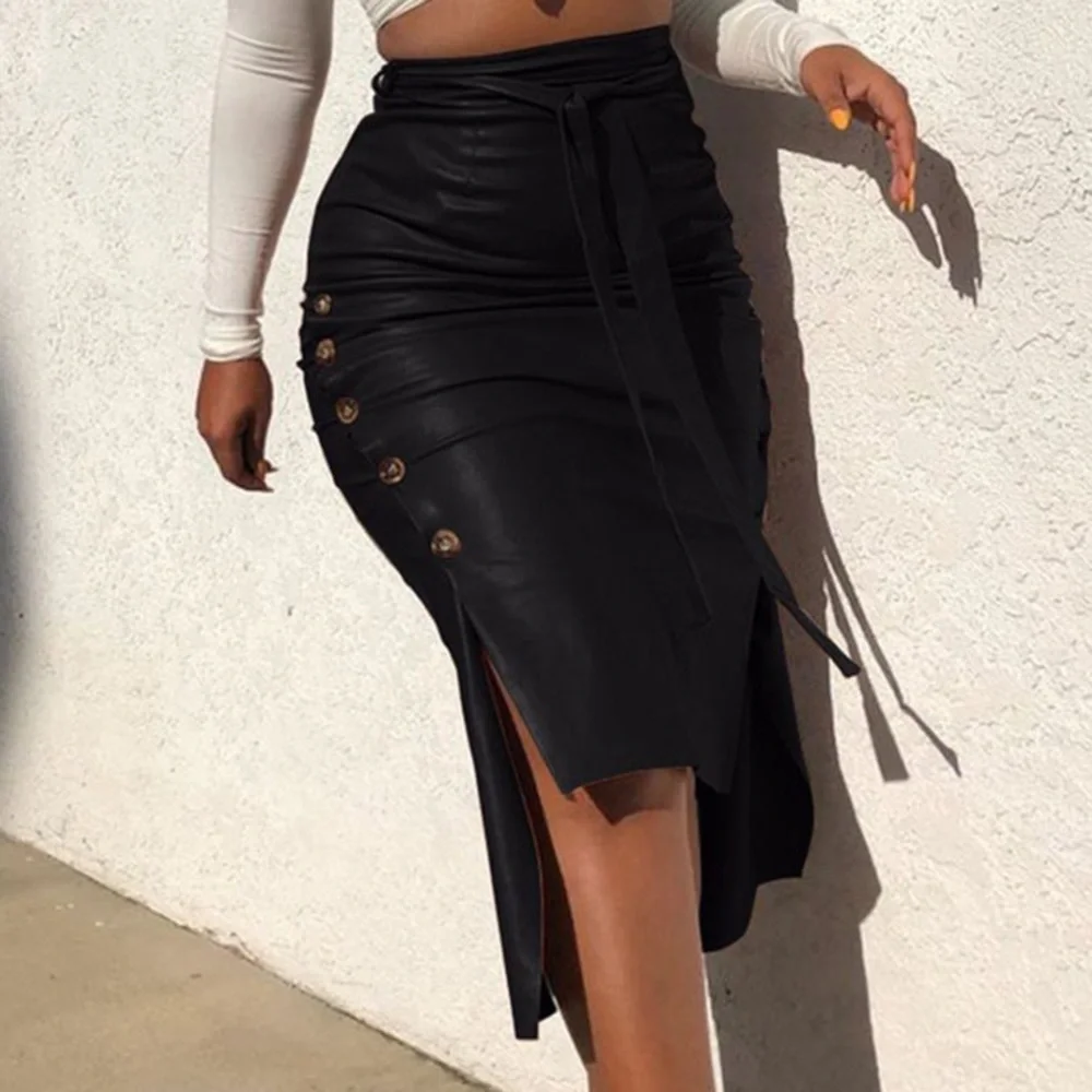 Faux Leather Bodycon High Waisted Pencil Skirt Size M - Picture 3 of 6